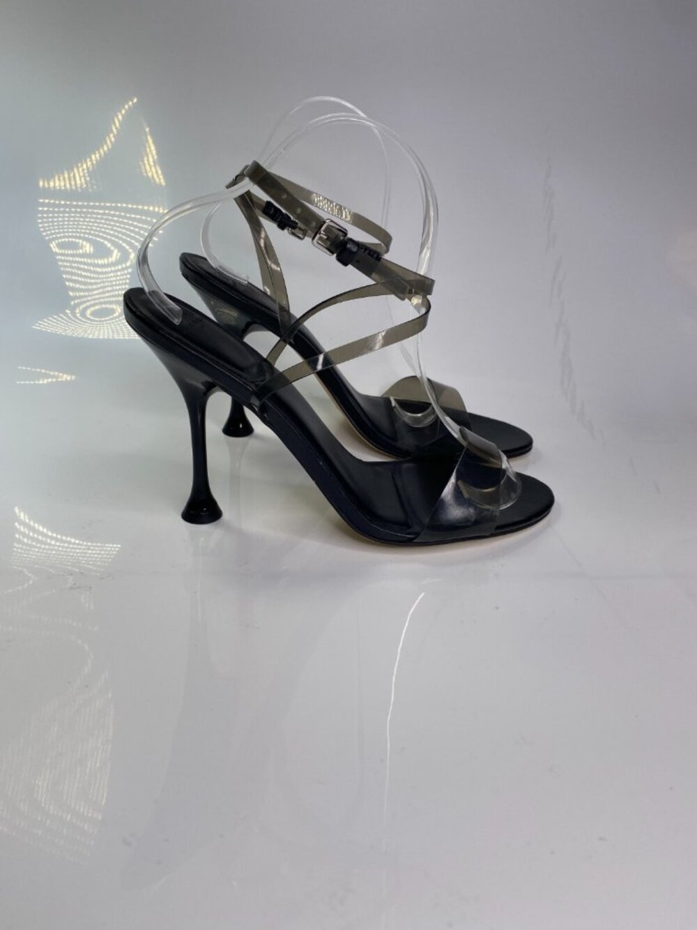Marc Fisher LTD Women's Calisty Clear Smokey Black Women's Sandal Heel Sz 9.5